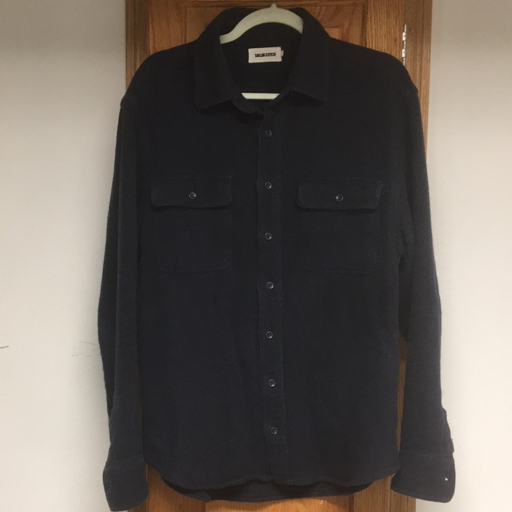 Taylor Stitch ledge shirt in dark navy linen tweed